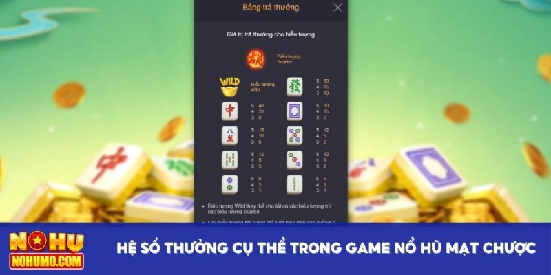 Hệ số thưởng cụ thể trong game nổ hũ mạt chược